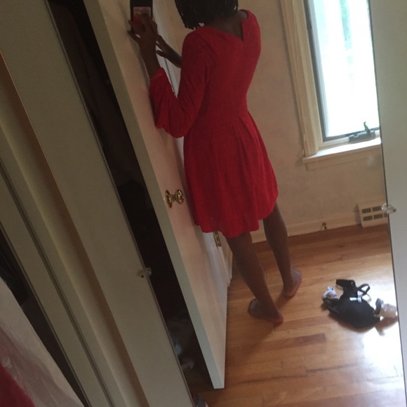 Red Lace Dress with bell sleeves - Picture 2 of 5